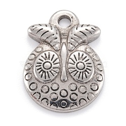 304 Stainless Steel Charms, Owl, Stainless Steel Color, 22x16.5x3mm, Hole: 2.2mm(STAS-M291-14P)