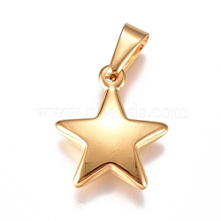 304 Stainless Steel Pendants, Star, Golden, 23.5x20x5mm, Hole: 10x4.5mm(STAS-I135-25G)