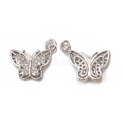 Brass Micro Pave Cubic Zirconia Charms, Hollow Butterfly Charm, with Jump Ring, Platinum, 21x18.5x2.5mm, Hole: 3mm(KK-E068-VB287)