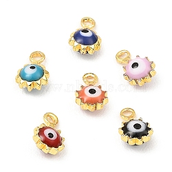 Brass Enamel Charms, Real 18K Gold Plated, Long-Lasting Plated, Lead Free & Cadmium Free, Sun with Evil Eye Charm, Mixed Color, 7x4x2.5mm, Hole: 1mm(KK-K337-08G)