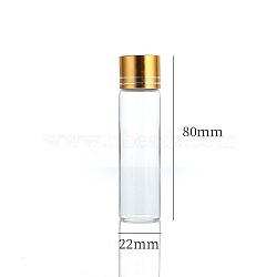 Clear Glass Bottles Bead Containers, Screw Top Bead Storage Tubes with Aluminum Cap, Column, Golden, 2.2x8cm, Capacity: 20ml(0.68fl. oz)(CON-WH0085-77G-02)