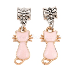Alloy Enamel European Dangle Charms, Large Hole Pendants, Cat Shape, Antique Silver, Pearl Pink, 33mm, Hole: 5mm(PALLOY-YW002-05)