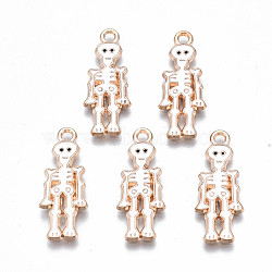 Alloy Enamel Pendants, Halloween, Cadmium Free & Lead Free, Skeleton, Light Gold, White, 26x10x1.5mm, Hole: 1.8mm(X-ENAM-Q442-023-RS)