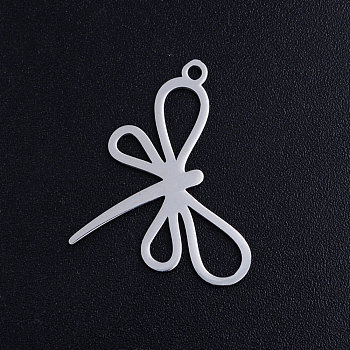 201 Stainless Steel Pendants, Dragonfly, Stainless Steel Color, 18x24x1mm, Hole: 1.5mm