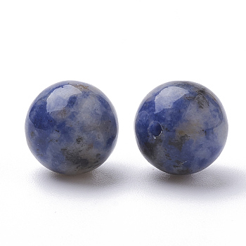 Natural Blue Spot Jasper Beads, Half Drilled, Round, 10mm, Hole: 1mm