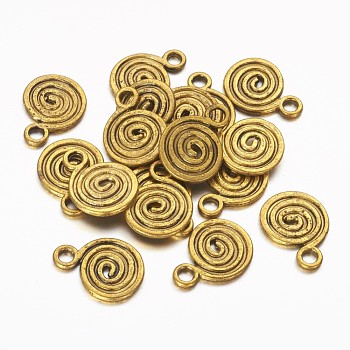 Tibetan Style Alloy Antique Golden Pendants, Lead Free & Nickel Free & Cadmium Free, Flat Round, 13.5mm wide, 18mm high, 1.5mm thick, hole: 3mm