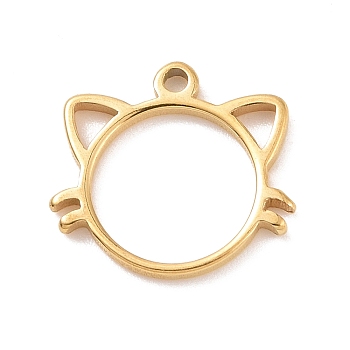 304 Stainless Steel Charms, Cat Head Charms, Golden, 10x11x1mm, Hole: 1mm