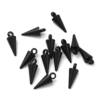 Rack Plating 201 Stainless Steel Charms, Cadmium Free & Nickel Free & Lead Free, Cone/Spike, Electrophoresis Black, 13x5mm, Hole: 1.6mm