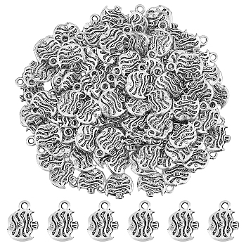 100PCS Alloy Fish Charms, Tibetan Style, Lead Free, Antique Silver, 15x11x3.5mm, Hole: 2mm