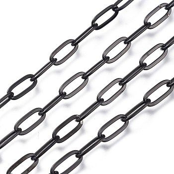 304 Stainless Steel Cable Chains, Paperclip Chains, Drawn Elongated Cable Chains, Soldered, with Spool, Electrophoresis Black, 9.7x4.2x0.9~1mm, about 32.8 Feet(10m)/roll