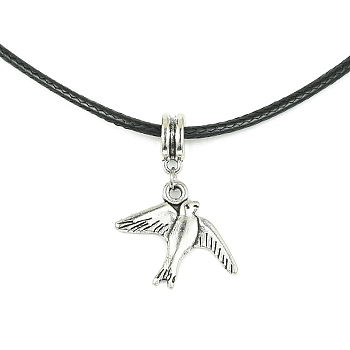 Alloy Bird Pendant Necklaces, with Imitation Leather Cords, Antique Silver, 17.20 inch(43.7cm), Pendant: 18.5x22mm