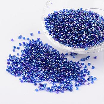 Round Trans. Colors Rainbow Glass Seed Beads, Blue, 
Size: about 2mm in diameter, hole:1mm, about 3306pcs/50g
