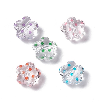 Transparent Acrylic Beads, Flower with Polka Dot Pattern, Clear, Mixed Color, 16.5x17.5x10mm, Hole: 3mm