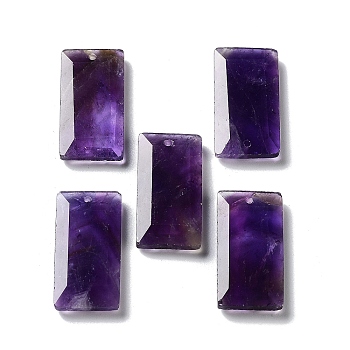 Natural Amethyst Pendants, Faceted Rectangle Charms, 25x13x4~4.5mm, Hole: 1mm