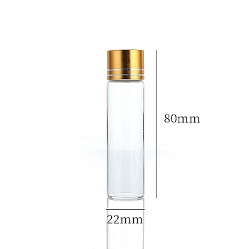 Clear Glass Bottles Bead Containers, Screw Top Bead Storage Tubes with Aluminum Cap, Column, Golden, 2.2x8cm, Capacity: 20ml(0.68fl. oz)