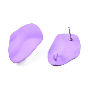 Spray Painted Iron Stud Earring Findings, with Vertical Loops, Twist Oval, Medium Orchid, 26x18mm, Hole: 3mm, Pin: 0.7mm