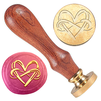 Wax Seal Stamp Set, Golden Tone Sealing Wax Stamp Solid Brass Head, with Retro Wood Handle, for Envelopes Invitations, Gift Card, Heart, 83x22mm, Stamps: 25x14.5mm