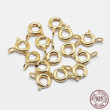 925 Sterling Silver Spring Ring Clasps, Ring, with 925 Stamp, Golden, 9x7x1.5mm, Hole: 1.5mm