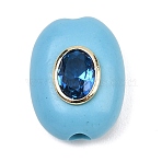 Dyed Synthetic Turquoise Beads, with Brass Micro Pave Cubic Zirconia, Flat Oval, Rack Plating, Long-Lasting Plated, Lead Free & Cadmium Free, Real 18K Gold Plated, Sky Blue, 20x15x10mm, Hole: 3mm(GG-CBA407D-07G)