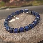 Cube Natural Lapis Lazuli & Synthetic Non-magnetic Hematite Beads Stretch Bracelets for Women Men, Adjustable(PF6426-1)