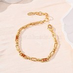 Oval & Paperclip Brass Micro Pave Cubic Zirconia Link Chain Bracelets for Women, Real 18K Gold Plated, Cadmium Free & Lead Free, Rack Plating, Long-Lasting Plated, Orange, 6.69 inch(17cm)(BJEW-D458-01G-07)
