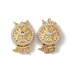 Rack Plating Brass Micro Pave Clear Cubic Zirconia Box Clasps, Cadmium Free & Lead Free, 3-Strand, 6-Hole, Flat Round with Flower Pattern, Real 18K Gold Plated, 21x15.5x8.5mm, Hole: 2.4mm(KK-G494-06G)