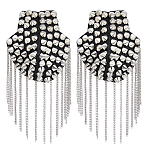 Fashionable Punk Style Chain Tassel Epaulettes, Detachable Rivet Shoulder Badge, with Iron Pin, Cloth Findings, Platinum, 203x85mm(DIY-WH0304-475P)