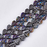 Electroplate Glass Beads Strands, Leaf, Black, 12x10.5x4.5mm, Hole: 0.8mm, about 54pcs/strand, 25.5 inch(EGLA-T017-05D)
