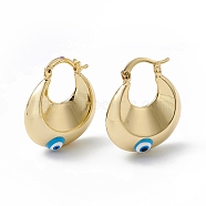Enamel Evil Eye Thick Hoop Earrings, Real 18K Gold Plated Brass Jewelry for Women, Deep Sky Blue, 27x23x9mm, Pin: 1mm(EJEW-A093-02G-04)