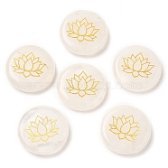 Natural Quartz Crystal Cabochons, Rock Crystal Flat Round with Engraved Gold Lotus Flower, 25~26x6~7mm(G-C158-04H)