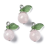 Natural Rose Quartz Fruit Pendants, Apple Charms with Stainless Steel Color Tone 304 Stainless Steel Loops
, 16x16x8~8.3mm, Hole: 1.6mm(PALLOY-TA00077-01)