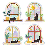 4Pcs 4 Patterns PVC Colored Laser Stained Window Film Adhesive Static Stickers, Electrostatic Window Stickers, Cat Pattern, 200x150mm, 1pc/pattern(STIC-WH0008-013)