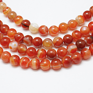 Natural Red Agate Bead Strands, Dyed, Round, Chocolate, 10mm, Hole: 1.2mm, about 38pcs/strand, 14 inch(X-G-G880-05-10mm)