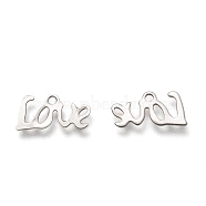 201 Stainless Steel Charms, Laser Cut, Word Love, Stainless Steel Color, 6x12x0.5mm, Hole: 1.2mm(STAS-C017-07P)