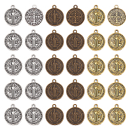 60Pcs 3 Colors Tibetan Style Pendants, Saint Benedict Medal, Cadmium Free & Nickel Free & Lead Free, Religion, Flat Round, Mixed Color, 20~21x17~18x2mm, Hole: 1mm, 20pcs/color(TIBEB-NB0001-29)