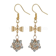 Glass Star Dangle Earrings, Golden 304 Stainless Steel Bowknot Drop Earrings, Gainsboro, 48x12.5mm(EJEW-JE05548-03)