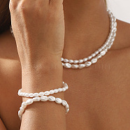 Oval Plastic Imitation Pearl Beaded Necklaces, Alloy Jewelry for Women, White, 14.57~14.76inch(37~37.5cm), 2pcs/set(NJEW-U013-09G)