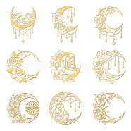 Nickel Decoration Stickers, Metal Resin Filler, Epoxy Resin & UV Resin Craft Filling Material, Golden, Flower, Moon, 40x40mm, 9 style, 1pc/style, 9pcs/set(DIY-WH0450-075)