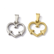 304 Stainless Steel Pendants, Heart with Arrow, Mixed Color, 14x13.5x2mm, Hole: 5x2.5mm(STAS-A062-26)