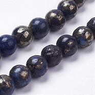 Natural Pyrite Beads Strands, Dyed, Round, Dark Blue, about 12~12.5mm, Hole: 2mm, about 16pcs/strand, 8 inch(20.5cm)(G-K181-02-I01)