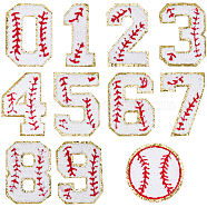 11Pcs Number 0~9 & Flat Tennis Shaped Towel Embroidery Style Cotton Iron on/Sew on Patches, Appliques, Badges, with Gold Rim, for Clothes, Dress, Hat, Jeans, Mixed Color, 63~72x32~63x2.5mm(DIY-GF0008-57)