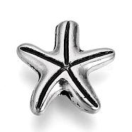 Tibetan Style Alloy Beads, Cadmium Free & Lead Free, Starfish/Sea Stars, Antique Silver, 14x14x3.5mm, Hole: 1mm, about 830pcs/1000g(TIBE-S309-99AS-RS)