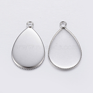 304 Stainless Steel Pendant Cabochon Settings, Milled Edge Bezel Cups, Drop, Stainless Steel Color, Tray: 24x18mm, 29x18.5x1.2mm, Hole: 2.4mm(STAS-P198-14B)