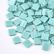 2-Hole Opaque Glass Seed Beads, Rectangle, Turquoise, 5x4.5~5.5x2~2.5mm, Hole: 0.5~0.8mm(SEED-S023-08F)