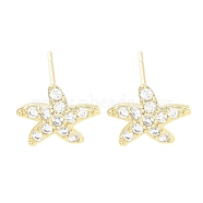 Brass Pave Clear Cubic Zirconia Stud Earring, Starfish, Real 18K Gold Plated, 8x10.5mm(EJEW-S217-G04)