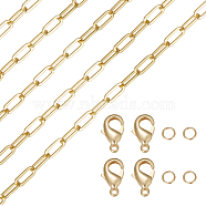 DIY Chain Bracelet Necklace Making Kit, Including Brass Paperclip Chains & Lobster Claw Clasps, 304 Stainless Steel Jump Rings, Golden, Chain: 2M/box(DIY-BBC0001-29)
