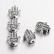 Tibetan Style Alloy Hamsa Hand/Hand of Fatima/Hand of Miriam Beads, Cadmium Free & Lead Free, Antique Silver, 12x10x4mm, Hole: 1.5mm, about 780pcs/1000g(TIBEB-7722-AS-RS)
