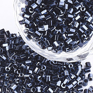 Grade A Glass Seed Beads, Hexagon(Two Cut), Opaque Colours, Prussian Blue, 1.5~2.5x1.5~2mm, Hole: 0.8mm, about 2100pcs/bag, 450g/bag(SEED-S022-07)