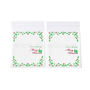 Christmas Theme Plastic Bakeware Bag, with Self-adhesive, for Chocolate, Candy, Cookies, Square, Lime, 130x100x0.2mm, about 100pcs/bag(OPP-Q004-04A)