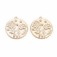 Brass Micro Pave Clear Cubic Zirconia Pendants, Birth Floral Charms, Nickel Free, Flat Round, Real 18K Gold Plated, Flower Pattern, 23x21x2mm, Hole: 1.5mm(KK-S364-188)